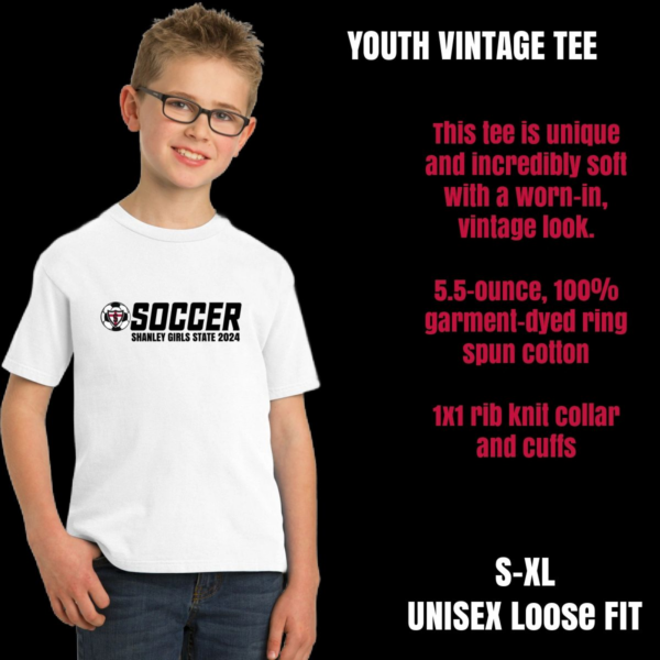A youth soccer t-shirt with the words " youth vintage tee ".
