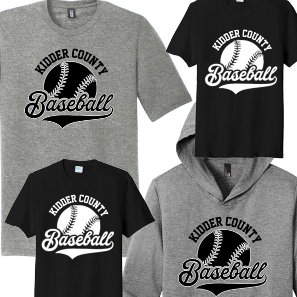 A group of baseball shirts and hats.