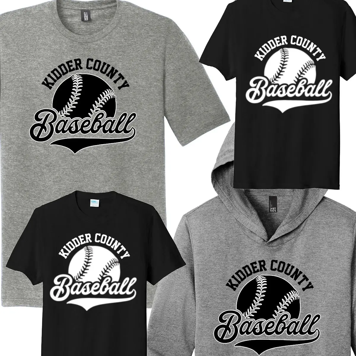 A group of baseball shirts and hats.