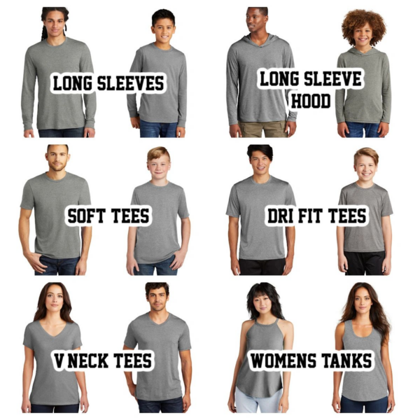 A group of people wearing different types of shirts.