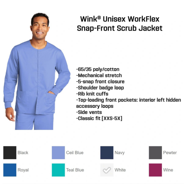 A male nurse wearing a scrub jacket and pants.