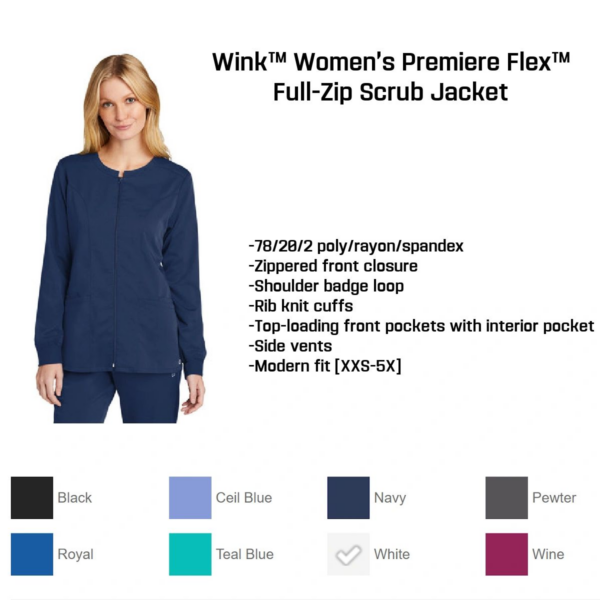 A women 's premier flex full-zip scrub jacket.
