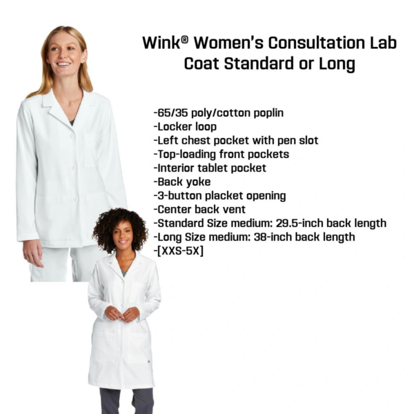 A woman standing next to a women in lab coats.