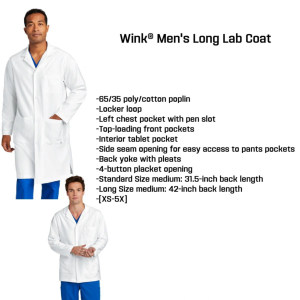 A man wearing white lab coat and blue pants.