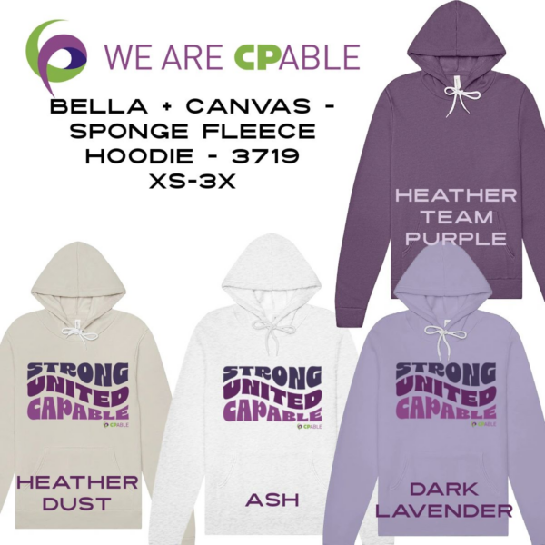 A bunch of different colored hoodies with the words " strong united capable ".