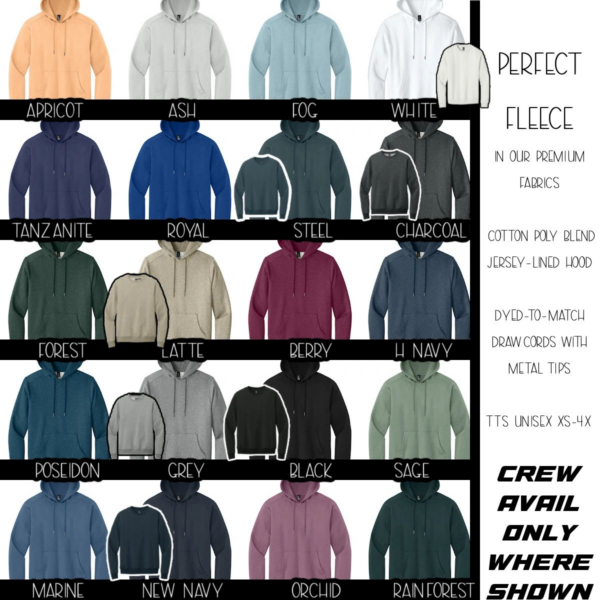 A bunch of different colors of hoodies are shown.