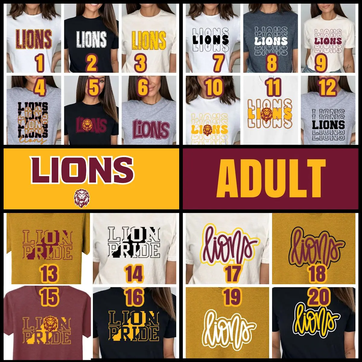A collage of lions shirts with numbers on them.