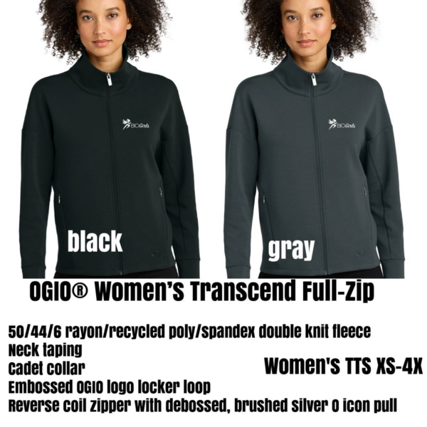 A woman wearing black and gray jackets.