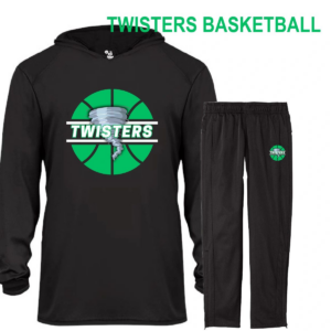 A black and green basketball uniform with the word twisters on it.