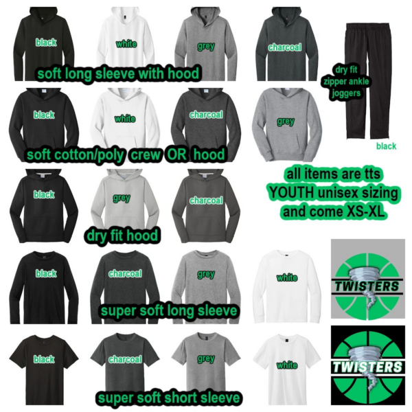 A group of different types of shirts and pants.