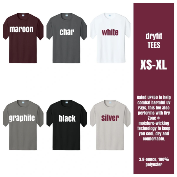 A bunch of different colors of shirts with the words " drysli tees ".