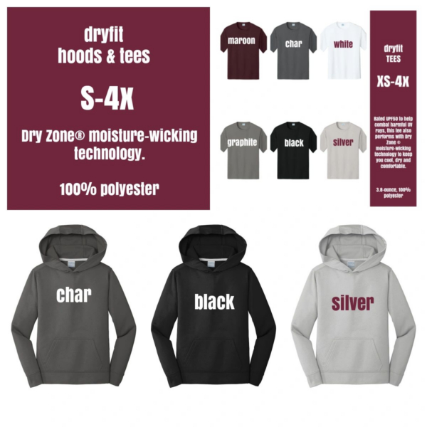 A group of different colored hoodies and sweatshirts.