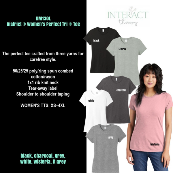 A woman wearing different colored shirts and black, white, gray, pink, and white.