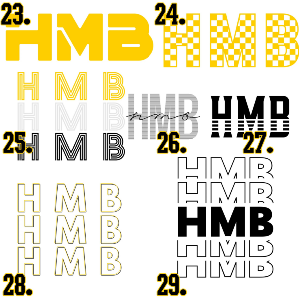 A number of different styles of hmb letters