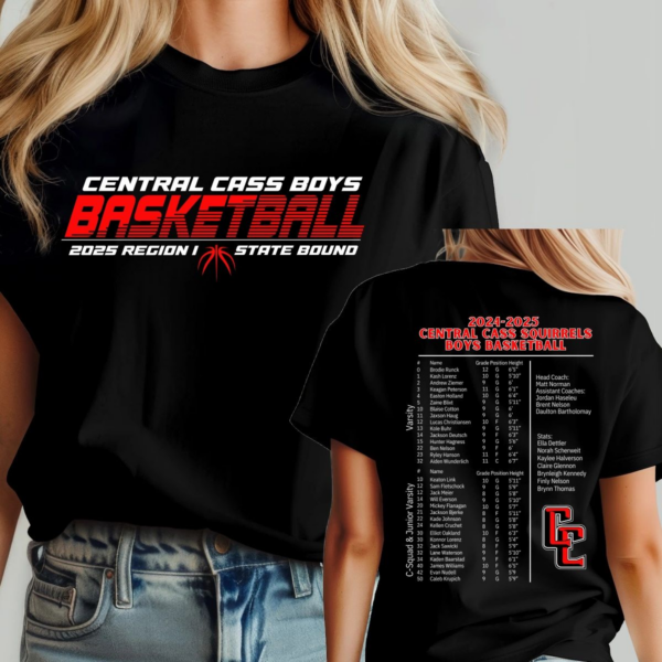 A black shirt with the central cass boys basketball team logo.