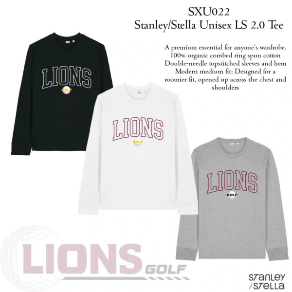 A picture of three different lions golf shirts.
