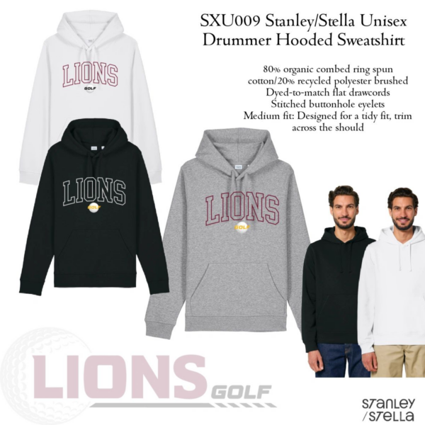 A group of lions golf teams wearing hoodies.