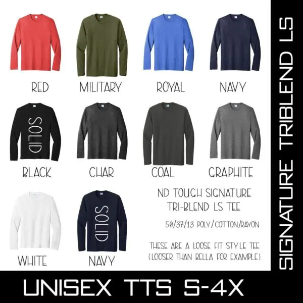 A color chart of different colors for the signature triblend ls.