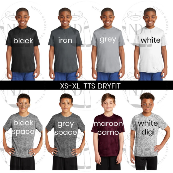 A group of young boys wearing different colors and sizes.
