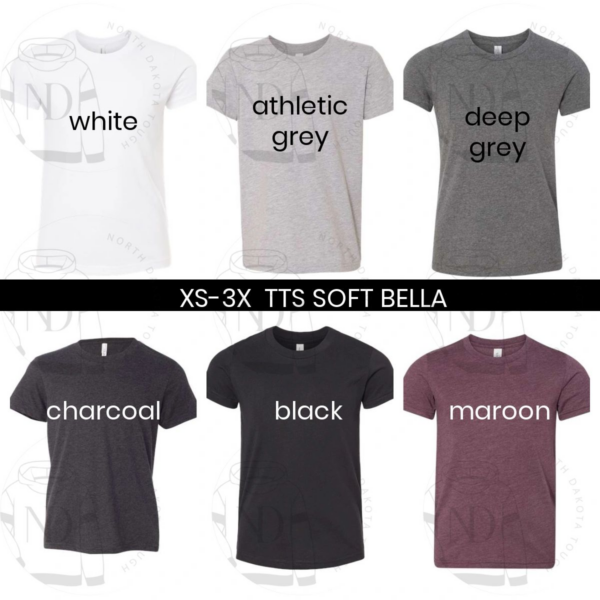 A bunch of different colored shirts with words on them