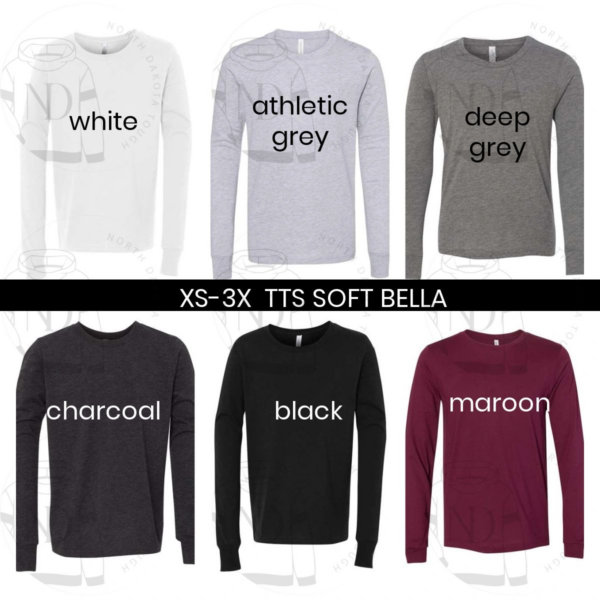 A group of six different colored shirts with the words " soft bella ".
