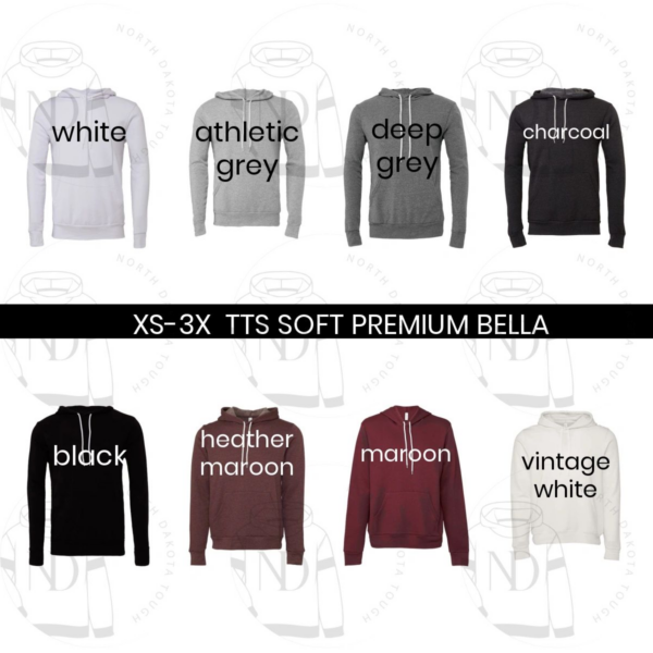 A bunch of different colors and sizes of hoodies