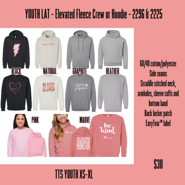 A youth sweatshirt with different designs on it.