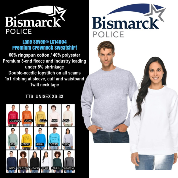 A man and woman wearing white shirts with the words bismarck police on them.