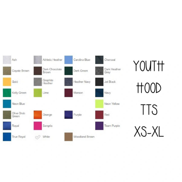 A color chart of the different colors in youth hood.