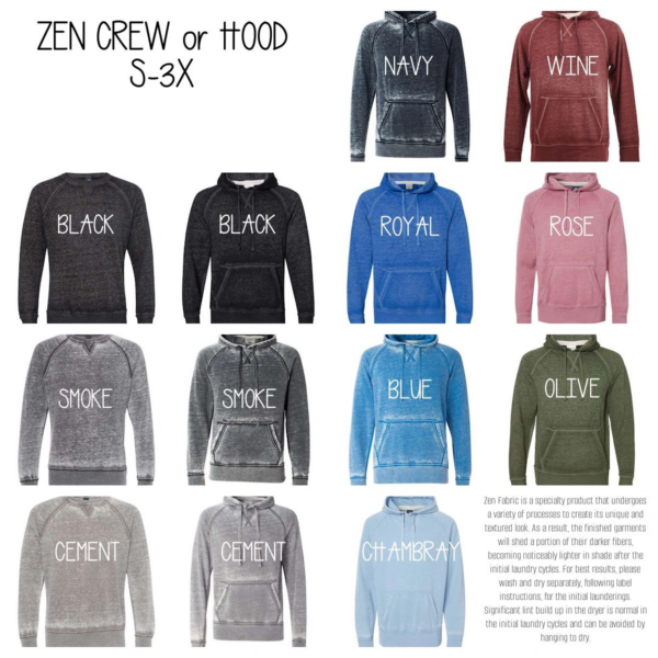 A bunch of different colored hoodies with words on them