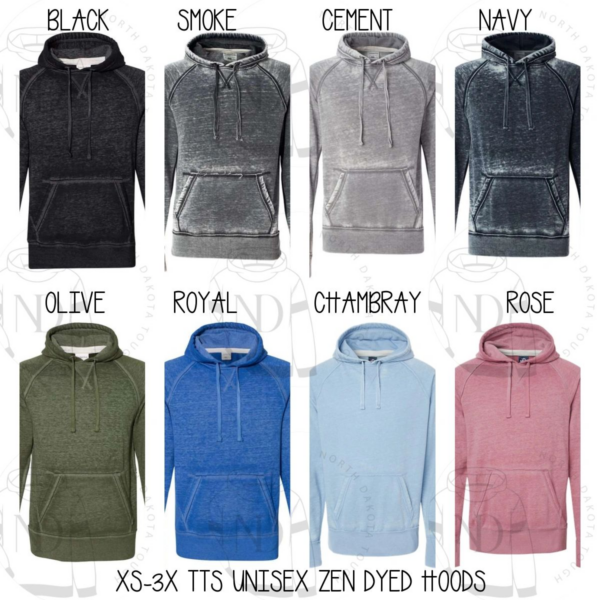 A bunch of different colored hoodies are lined up