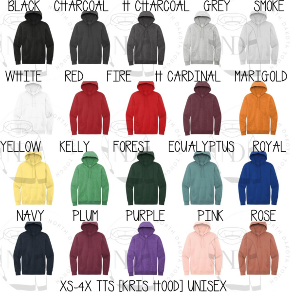 A color chart of different colors on a hoodie.