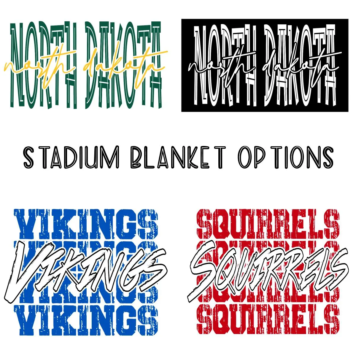 A series of four different designs for stadium blankets.