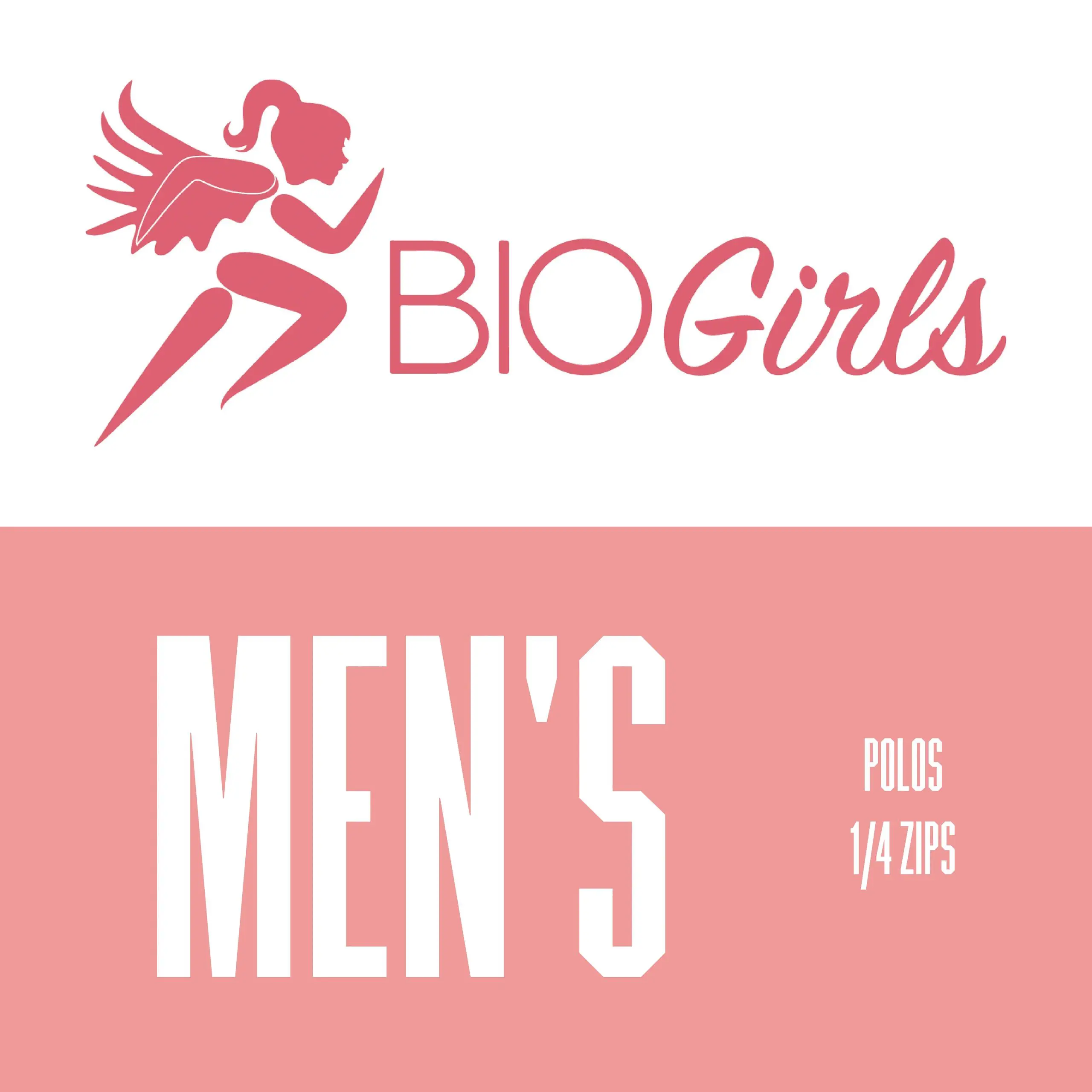 A pink and white logo for men 's clothing brand biogirls.