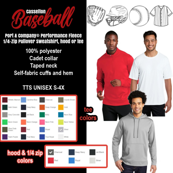 A baseball uniform with many colors and different types of shirts.
