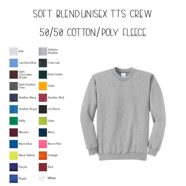 A color chart of the different colors in this sweatshirt.