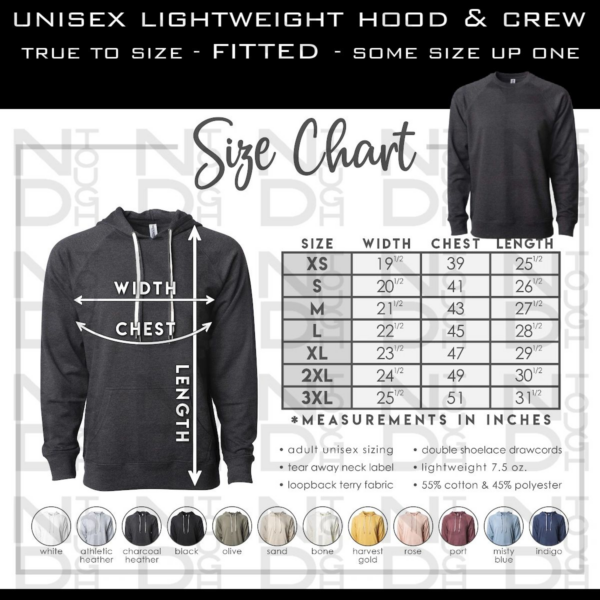 A chart showing the size of different hoods and sleeves.