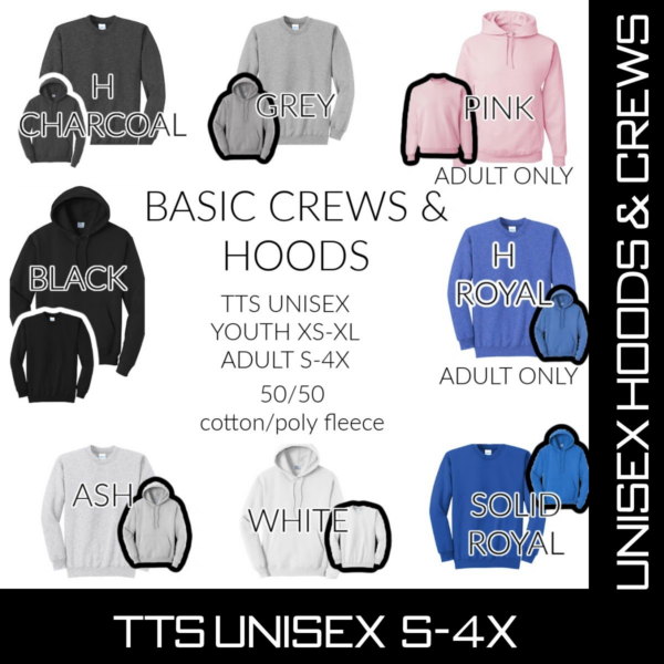 A bunch of different colors and sizes of hoodies