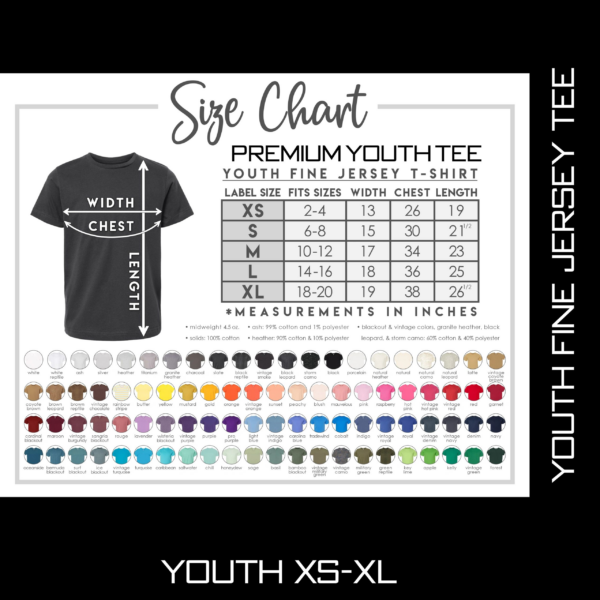 Youth xs-xl size chart
