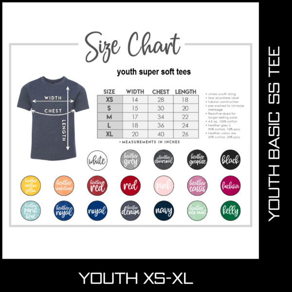 Youth xs-xl size chart