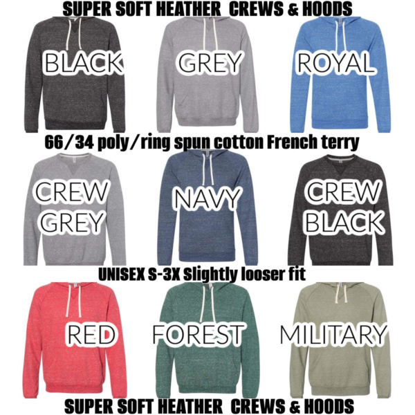 A color chart of different colors for the hoodies.