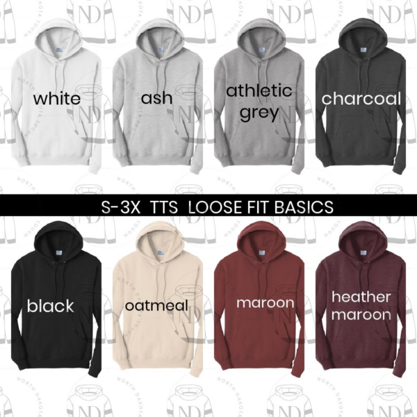 A color chart of the different colors in this hoodie.