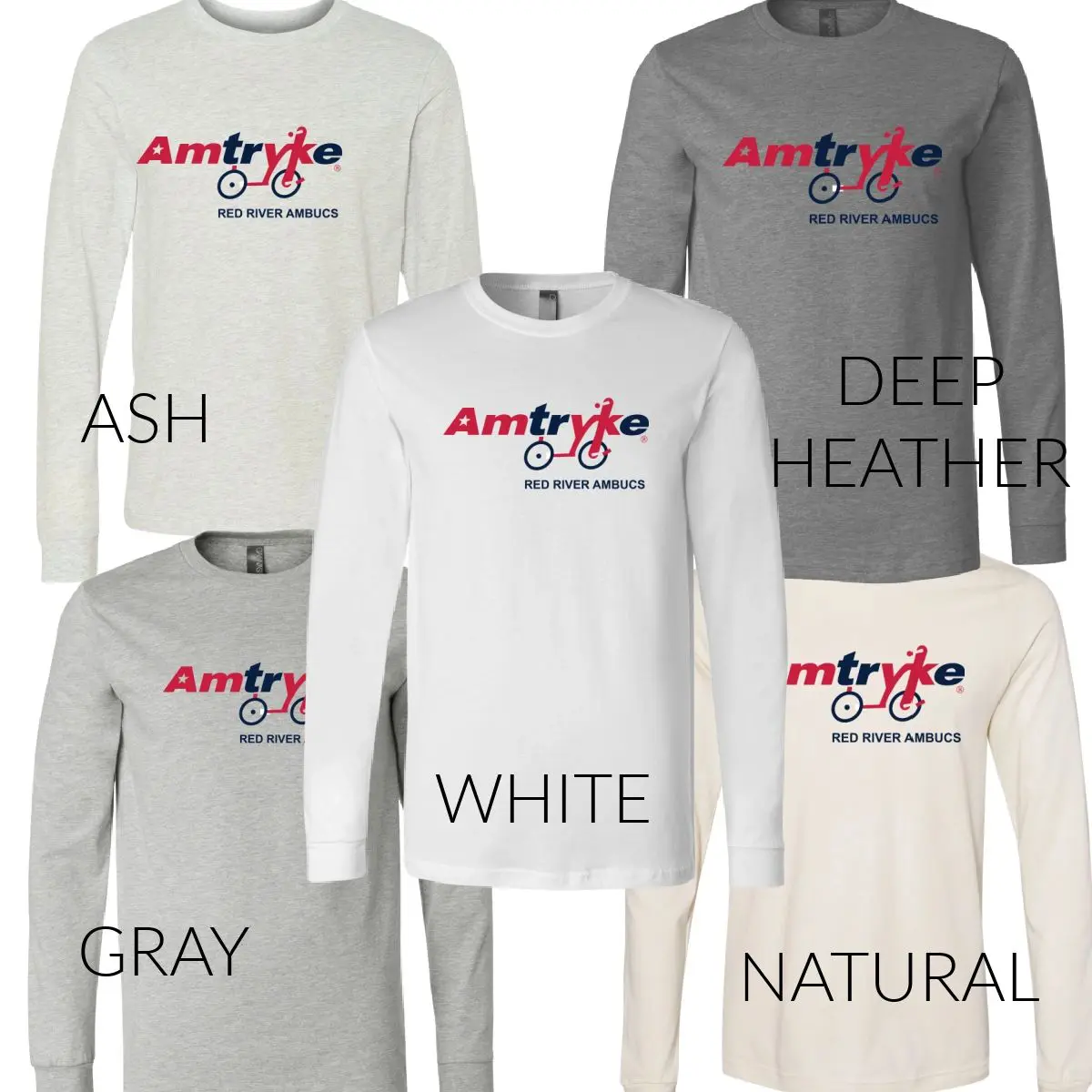 A group of different colored long sleeve shirts.