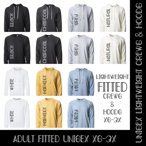 A bunch of different colored shirts with words on them
