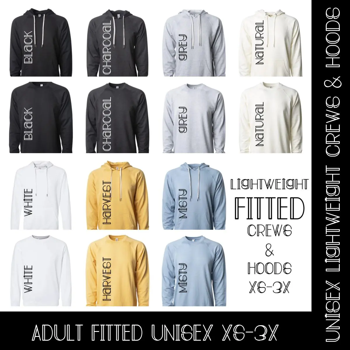 A bunch of different colored shirts with words on them