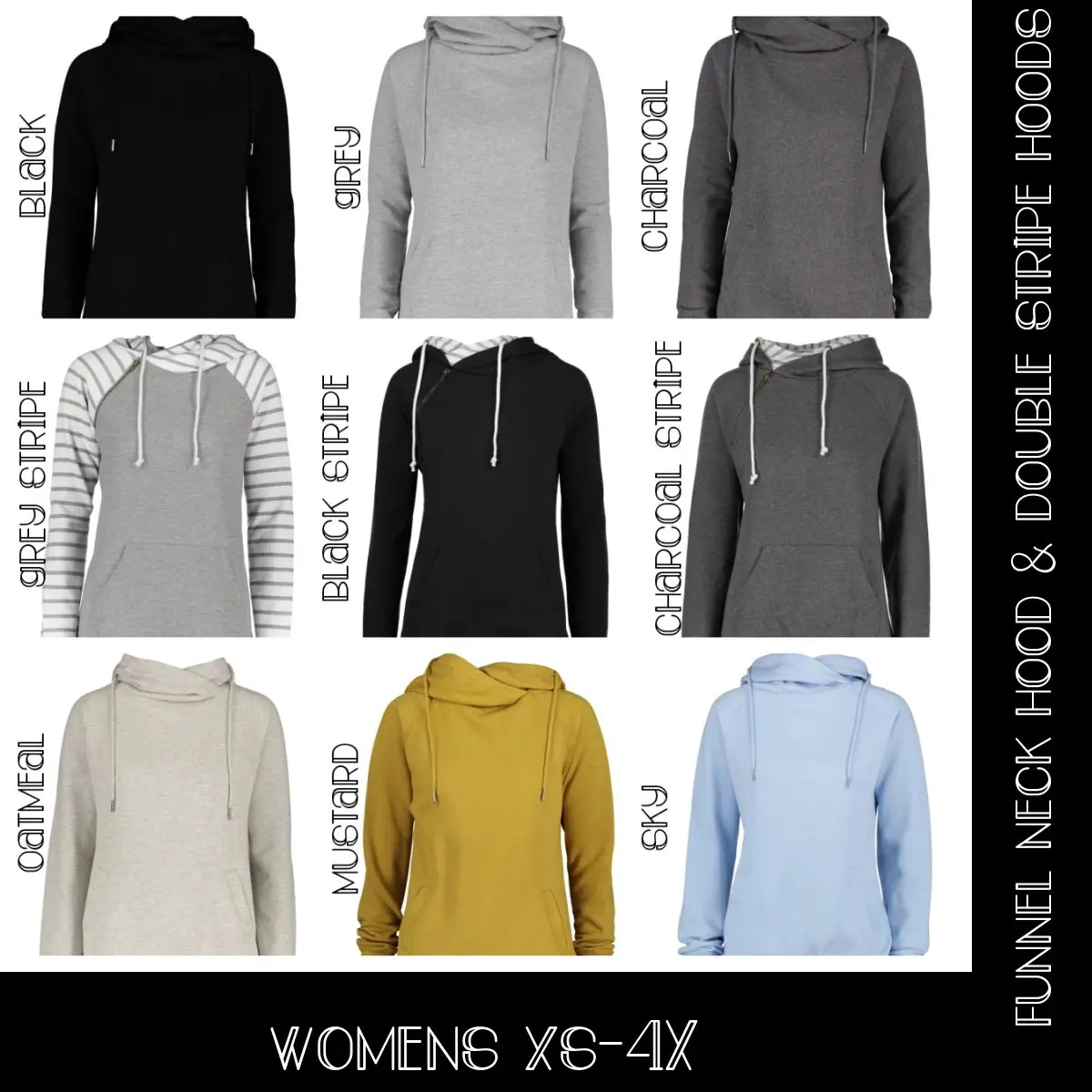 A bunch of different colored hoodies with names on them