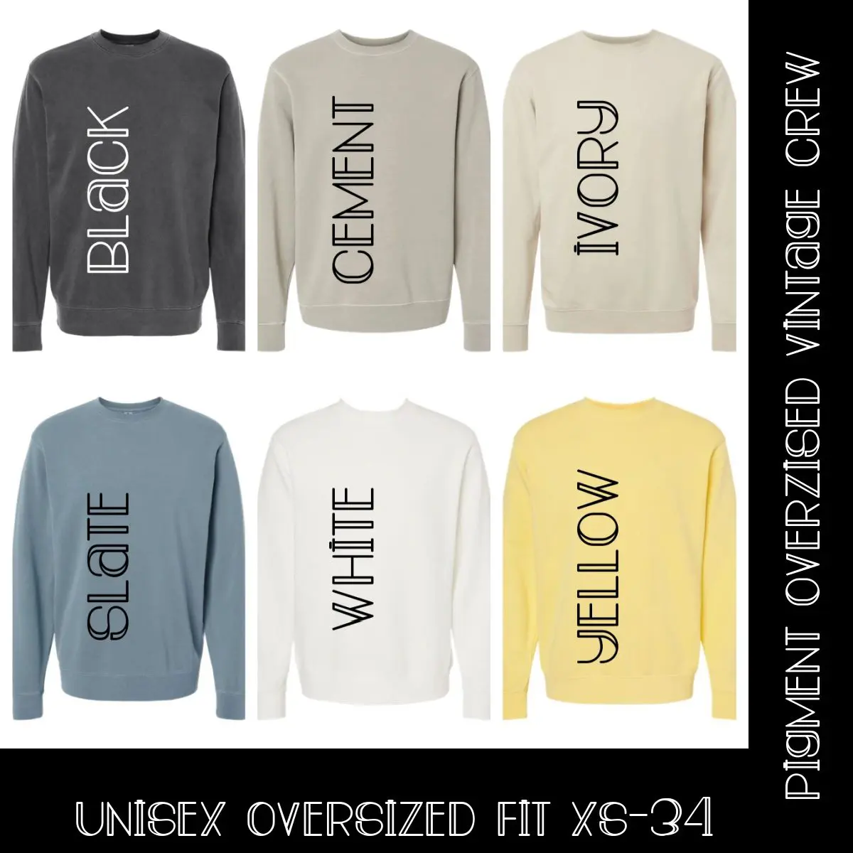 A bunch of different colors of sweaters with words on them