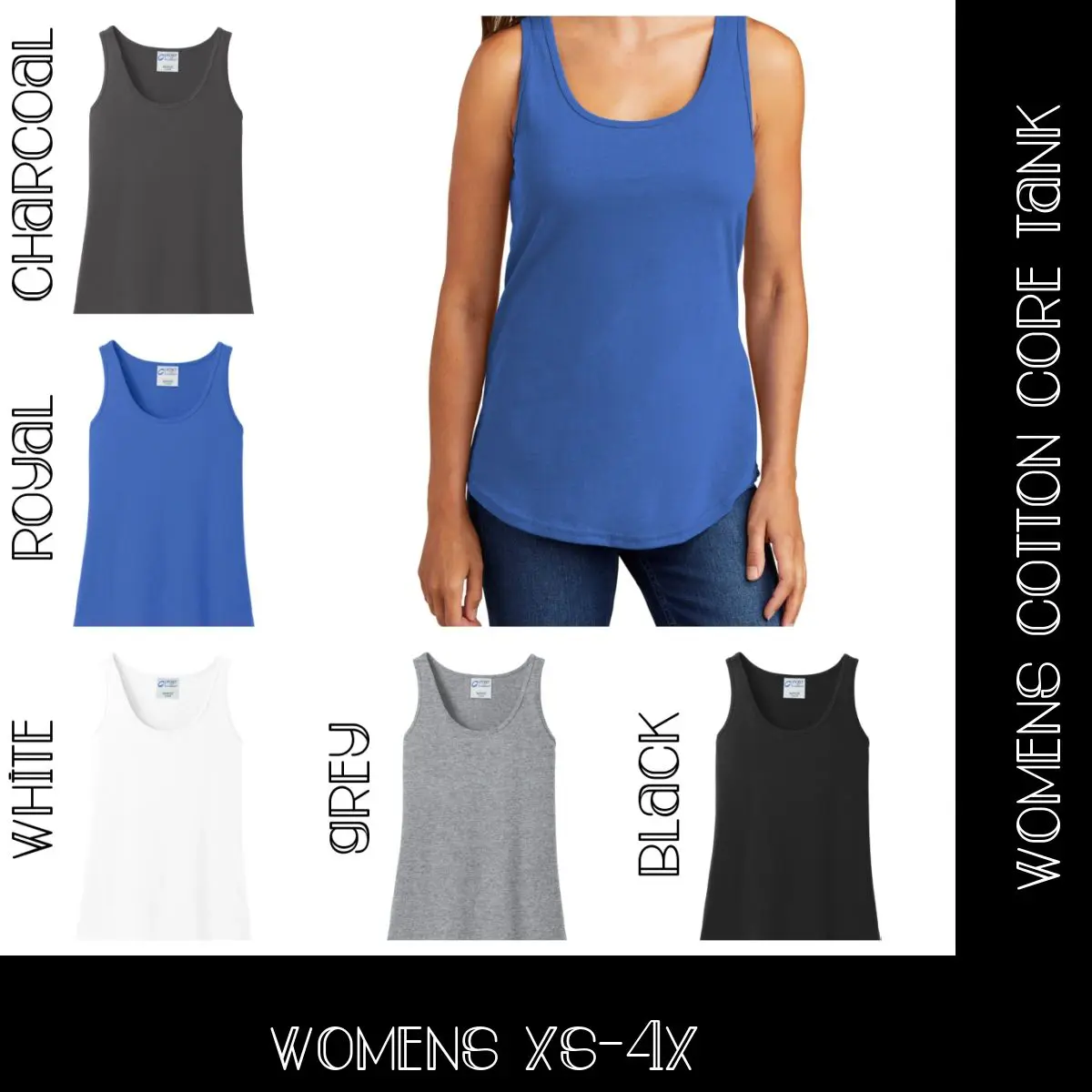 A woman wearing different colors of tank top.