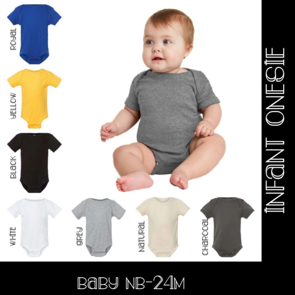A baby wearing different colors of clothing.