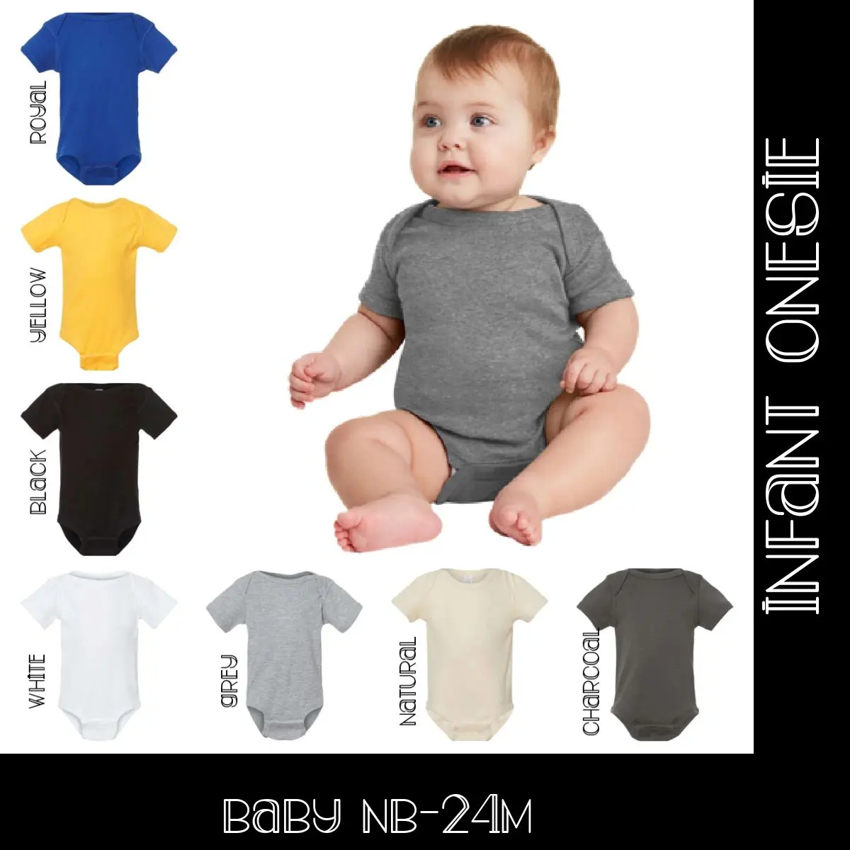 A baby wearing different colors of clothing.